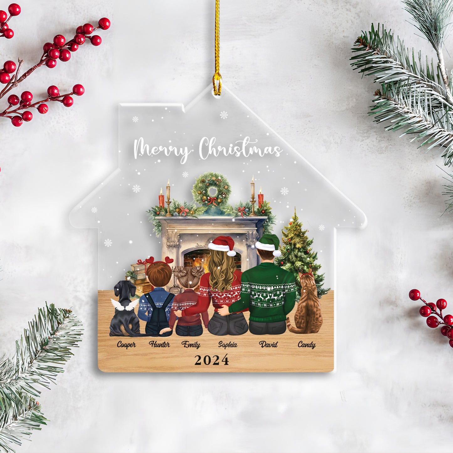 Petthouse | Personalized Family Ornament, Family Christmas Ornament With Pets, Family And Pet Ornament