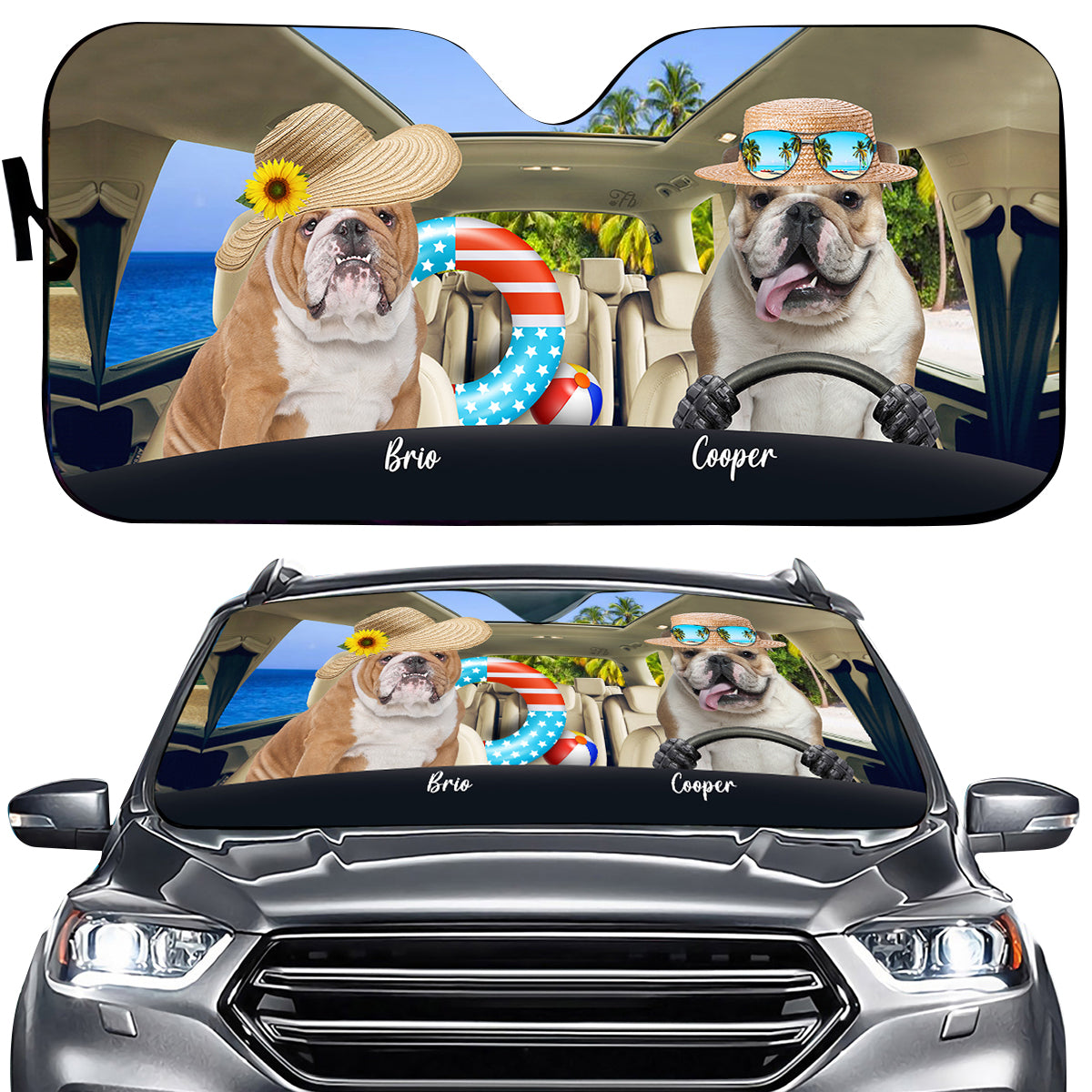 Petthouse | English Bulldog Go To Beach Sunshade Windshield Sun Shade Customized Sun Shade Dog Lovers