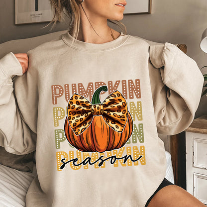 Petthouse | Pumpkin Season Leopard Bow Shirt, Fall Coquette Shirt, Fall Girl Pumpkin Season Shirt