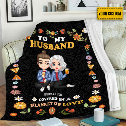 Petthouse | Personalized To My Husband Flee Blanket, Couple Covered In A Blanket Of Love, Happy Valentine's Day