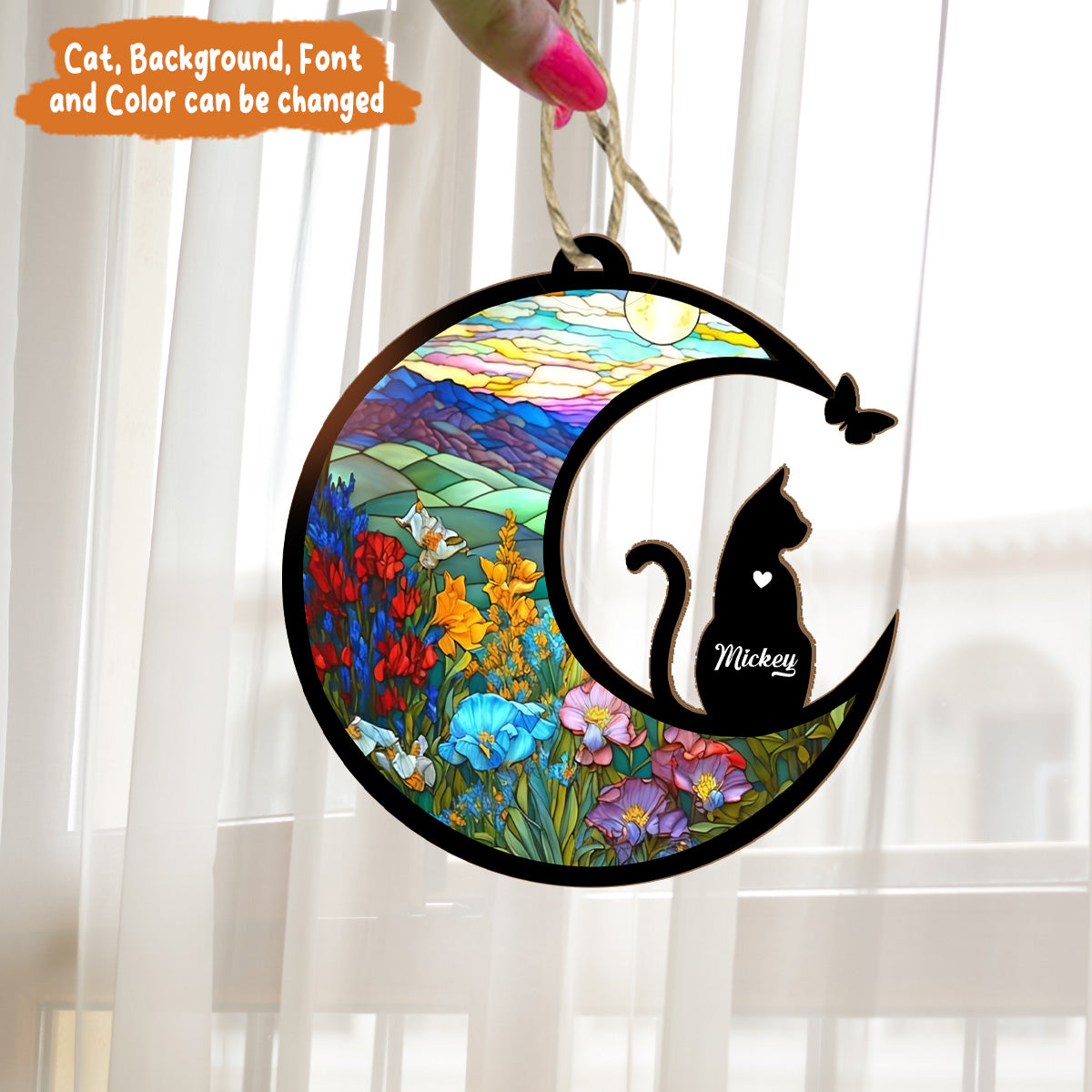 Petthouse | Customized Cat Memorial Suncatcher, Pet Memorial Suncatcher, Cat Memorial Windows Hanging