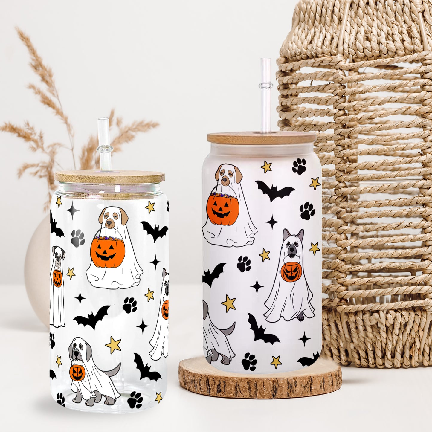 Petthouse | Ghost Dog Halloween Glass Cup, Halloween Dog Ghost Boo Spooky Vibes Cup, Halloween Gift