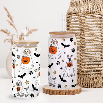 Petthouse | Ghost Dog Halloween Glass Cup, Halloween Dog Ghost Boo Spooky Vibes Cup, Halloween Gift