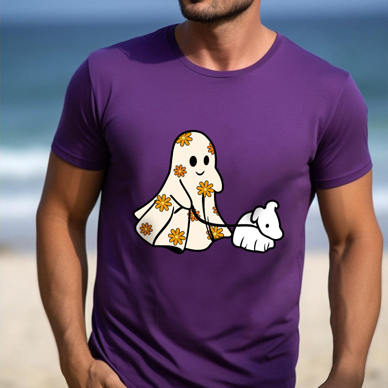 Petthouse | Funny Halloween Ghost Dog Walker Shirt, Cute Spooky Dog Shirt, Ghost And Dog Walking