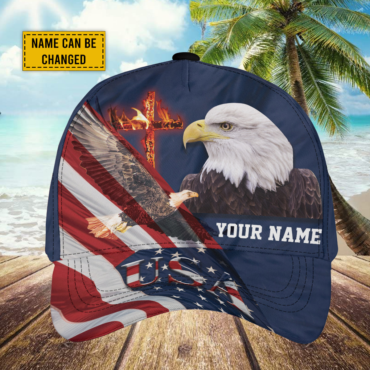 Petthouse | Personalized Name Golf Caps Custom Patriotic Hat Eagle Cross Cap Polyester Mid-profile Baseball Cap American Flag Custom Name Hats For Men