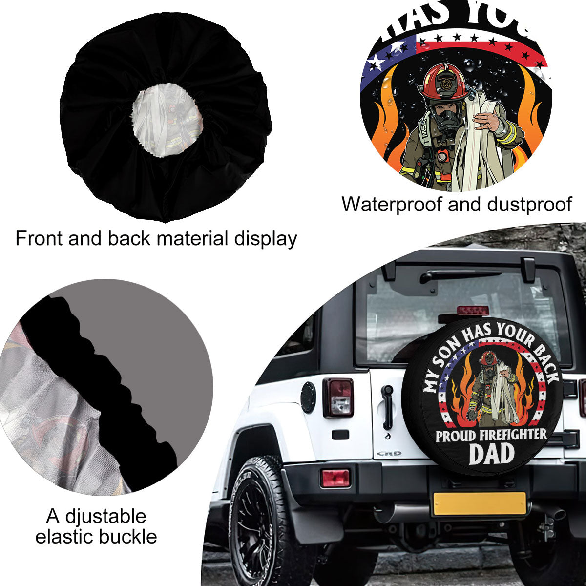 Petthouse | Proud Firefighter Dad Usa Flag Spare Tire Cover Firemen Hero Truck Cover Car Accessories Father's Day Gift