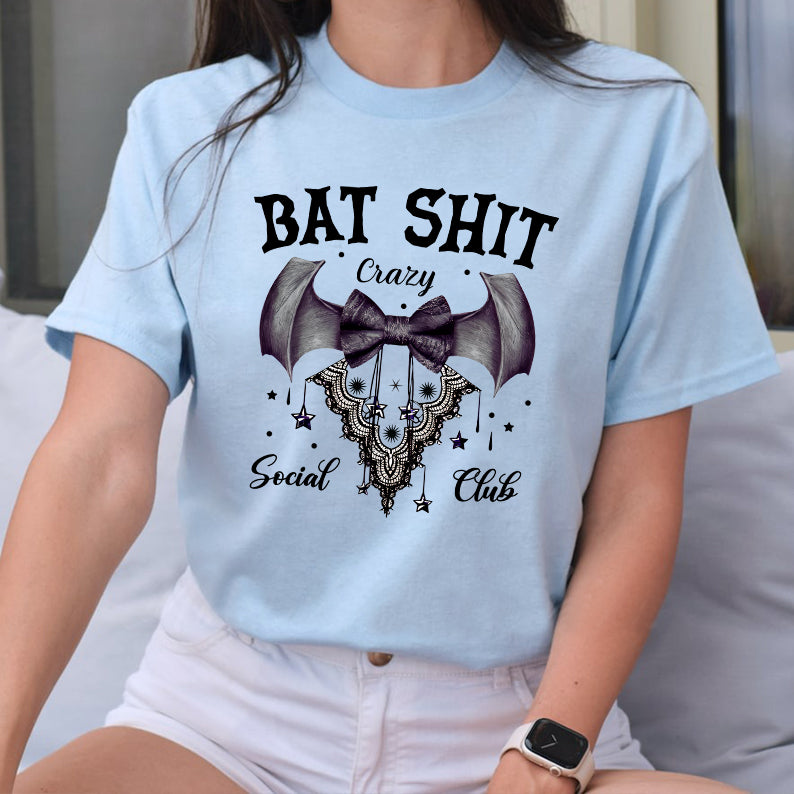 Petthouse | Halloween Bat Shit Crazy Coquette Bow Shirt, Retro Halloween, Black Bow Coquette