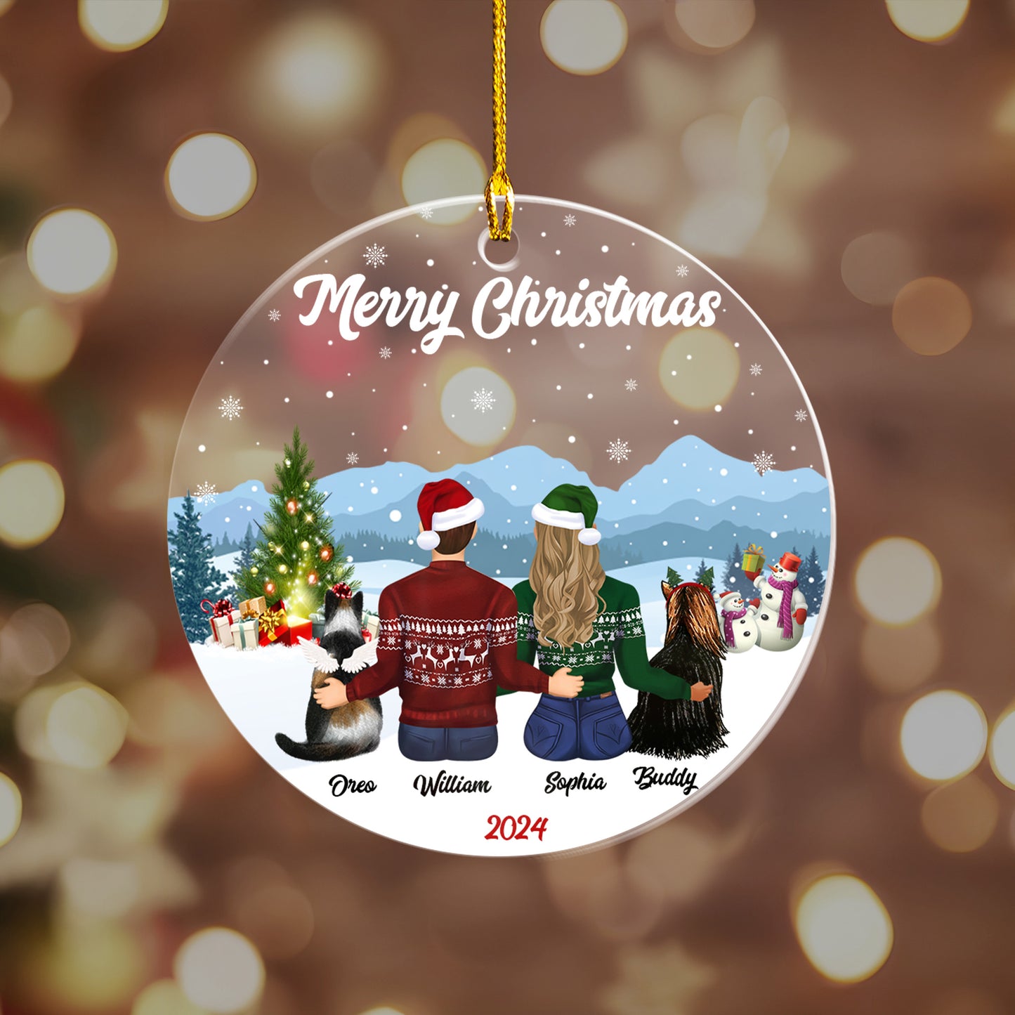 Petthouse | Personalized Couple Christmas Ornament With Pets, Pet Lover Gifts For Couple, Xmas Ornament 2024