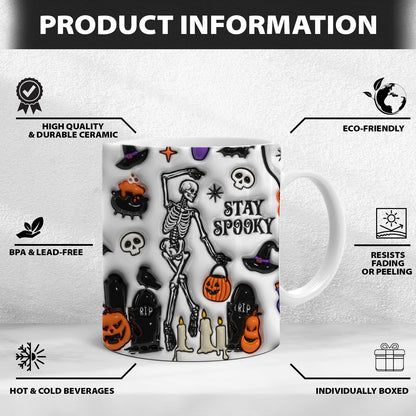 Petthouse | Skeleton Fall Halloween, Stay Spooky 3D Inflated Mug, Halloween Witch Gift Halloween