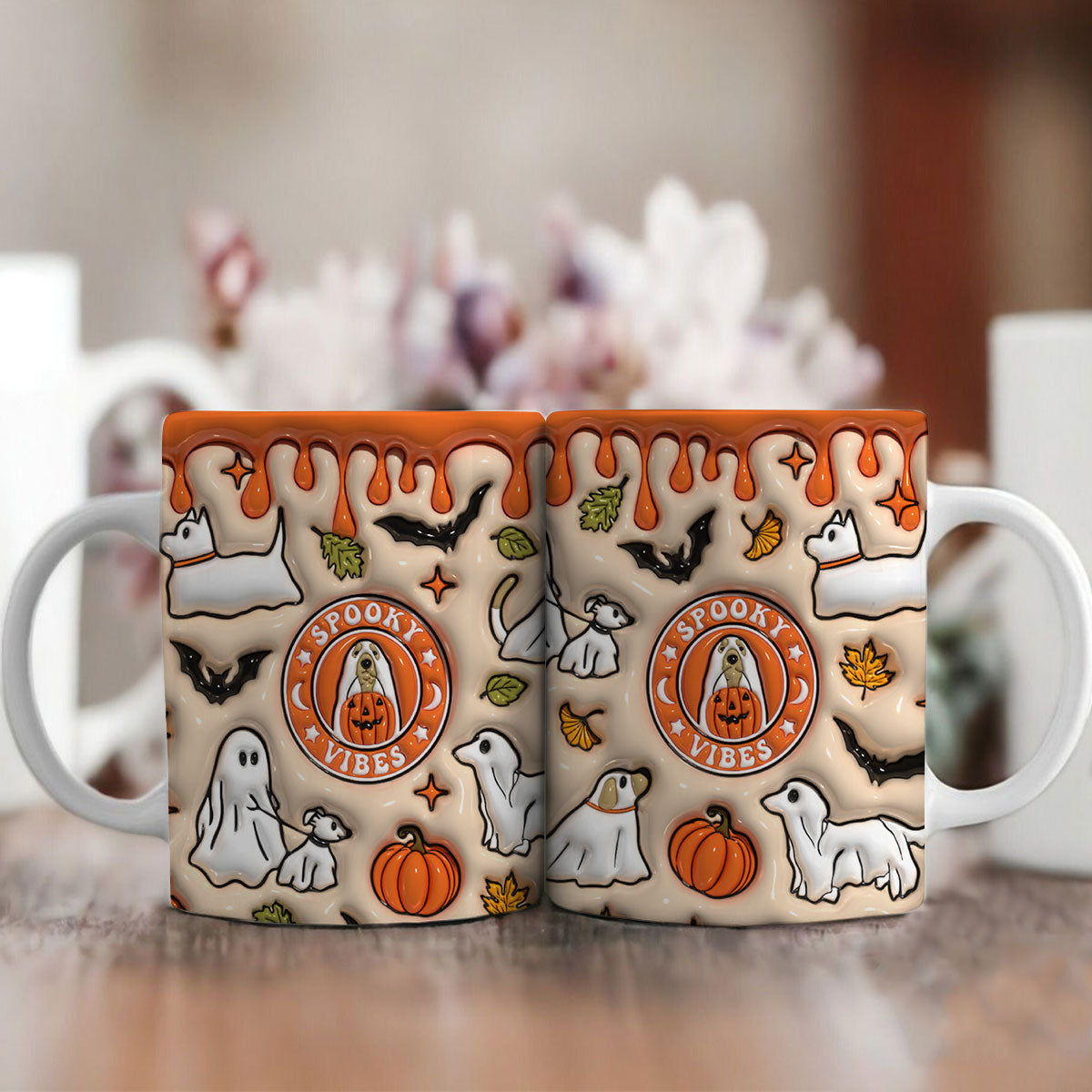 Petthouse | Spooky Vibes Dog Halloween Mug, Dog Ghost Boo Spooky 3d Inflated Mug, Dog Ghost Spooky Season