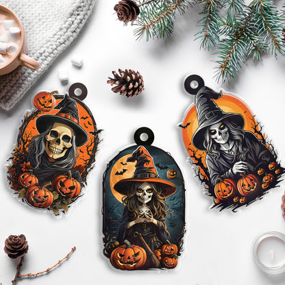 Petthouse | Witch Skull Halloween Ornament, Halloween Pumpkin Acrylic Ornament Hanging, Home Decor Gift