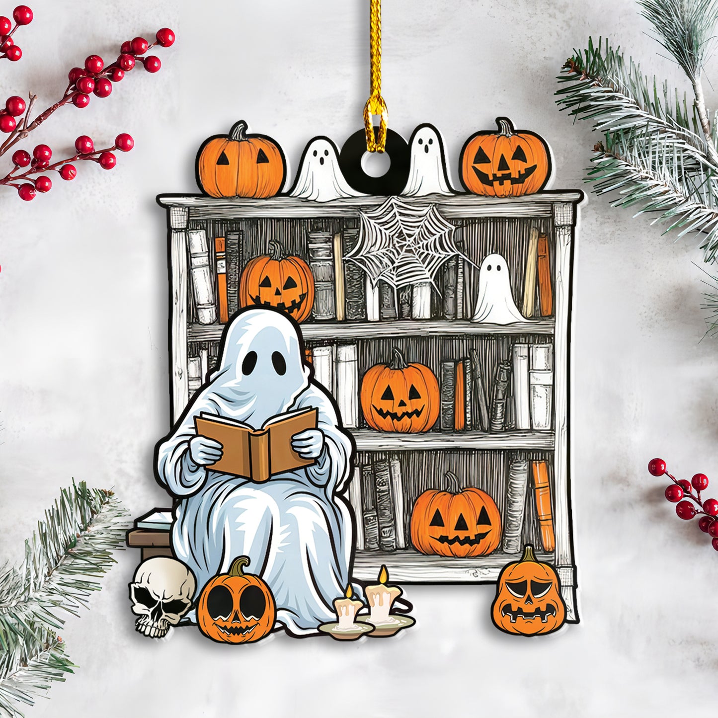 Petthouse | Halloween Ghost Book Ornament Window Hangings, Halloween Bookshelf, Ghostly Bookish