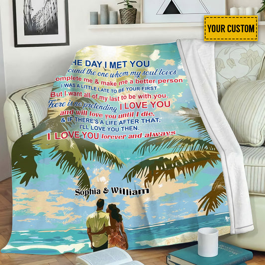 Petthouse | Personalized Beach Couple Cozy Blanket, The Dad I Met You Throw Blanket, Perfect Valentine Day Travel