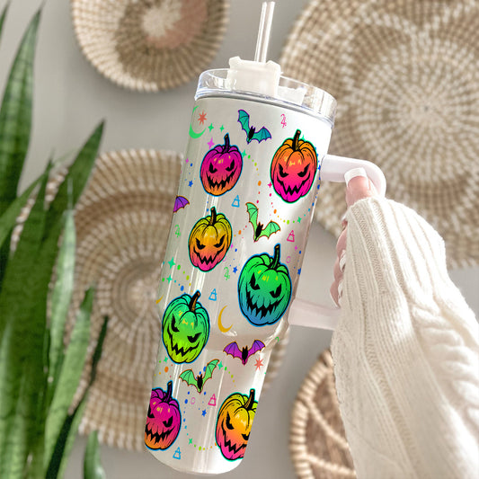 Petthouse | Halloween Bat And Pumpkin 40oz Tumbler, Halloween Spooky Tumbler Wrap, Mystic Halloween