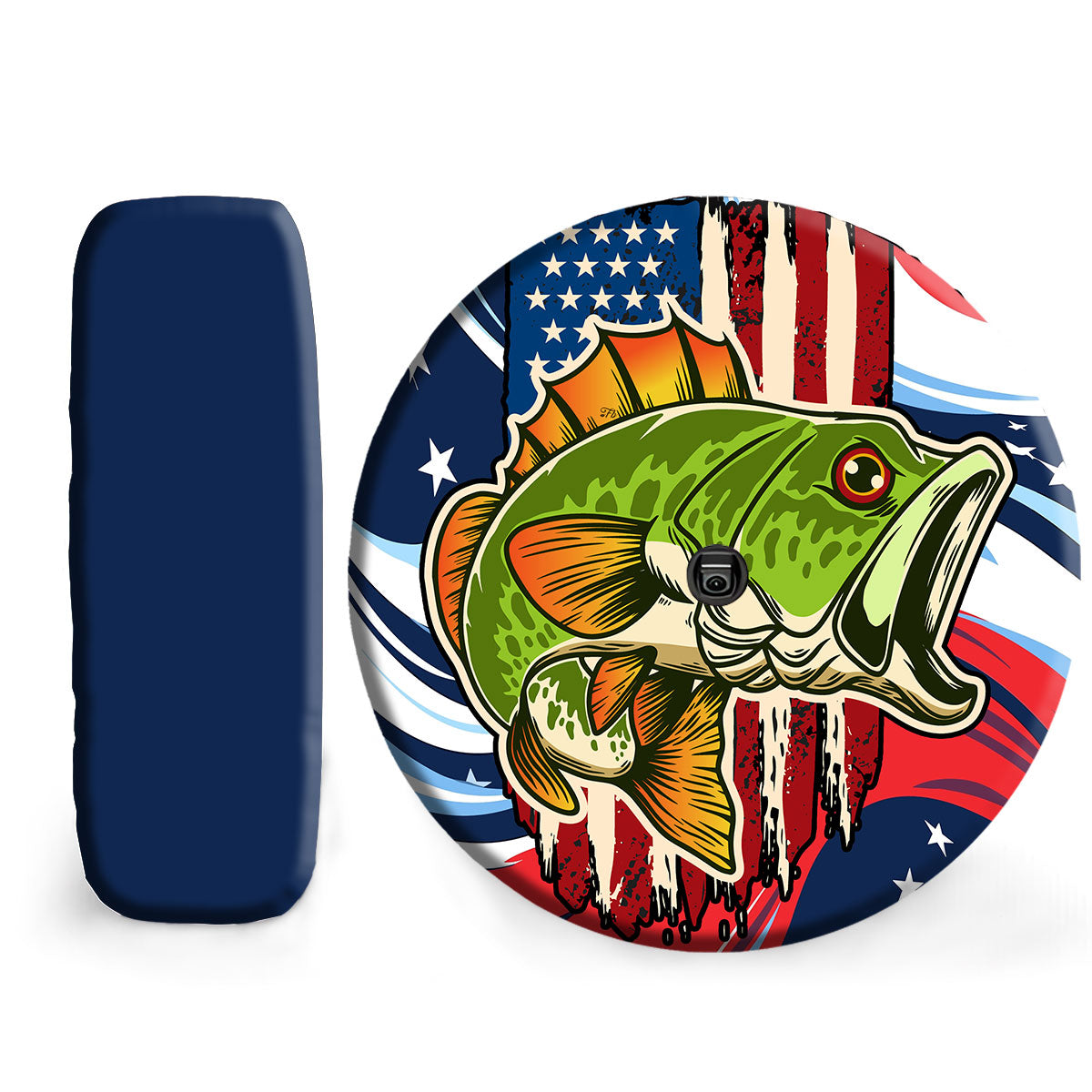 Petthouse | Customized Name Fishing Grunge Stylized American Flag Spare Tire Cover Fishing Car Accessory Car Decoration