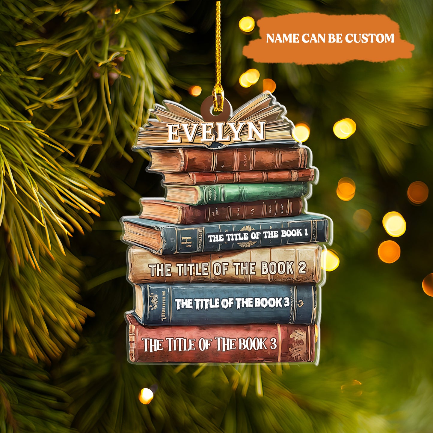 Petthouse | Custom Bookstack Ornament, Book Lover Ornament, Librarian Ornament, Title Of Books Gifts