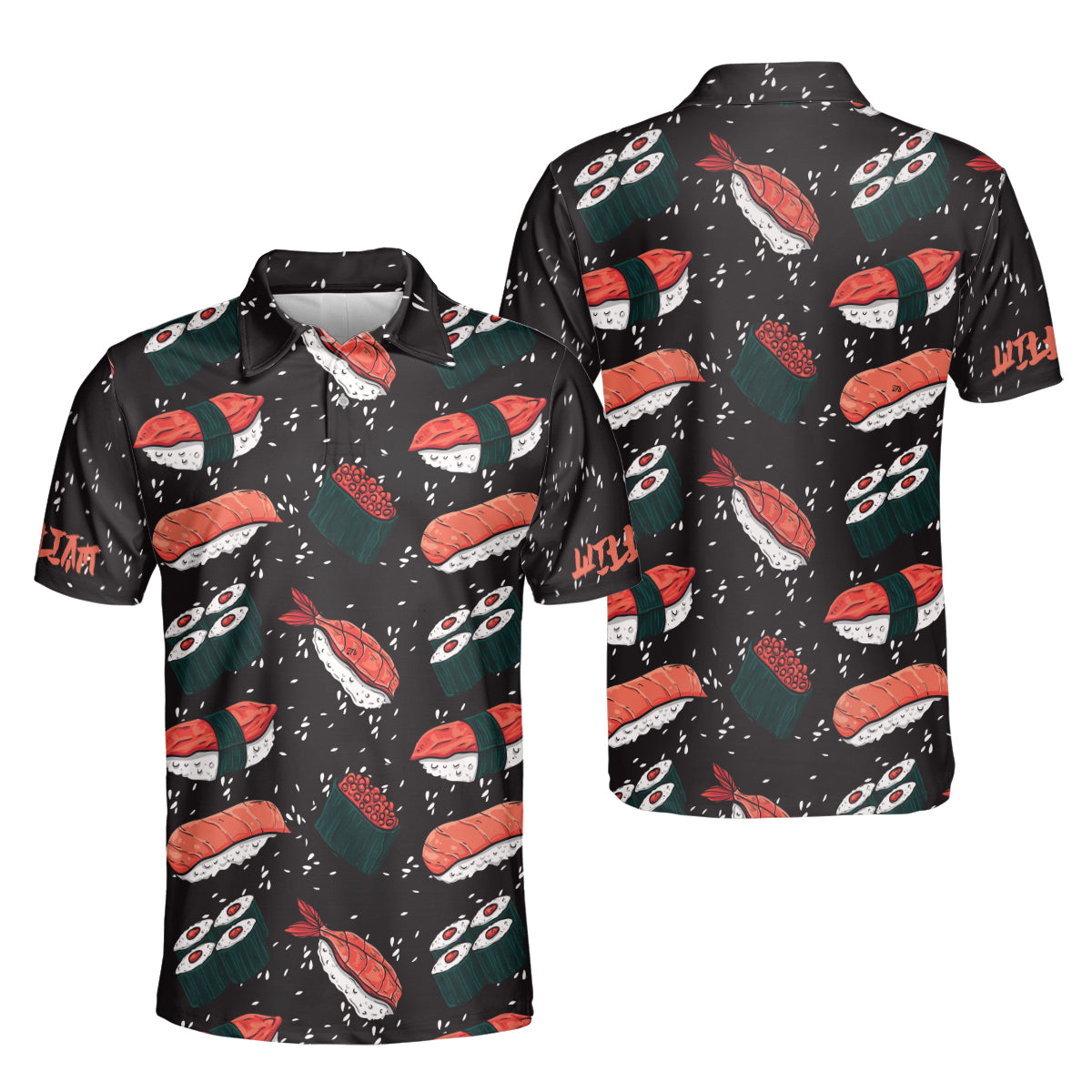 Petthouse | Customized Name Japanese Sushi Pattern Polo Shirt Sushi Food Golf Shirt Sushi Lovers Gift Japenese Patriot