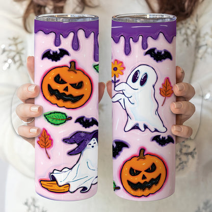 Petthouse | Ghost Spooky Vibes Purple Skinny Tumbler, Halloween Ghost 3d Inflated Effect Printed Tumbler