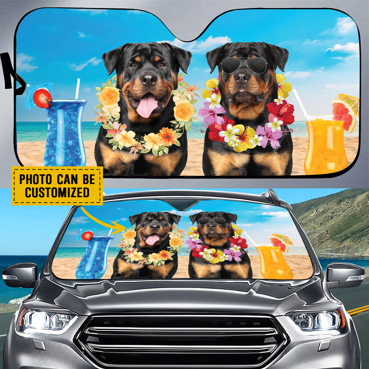 Petthouse | Rottweiler Summer Time Windshield Sun Shade Dog Sunshade Custom Photo Car Sun Shade Windshield