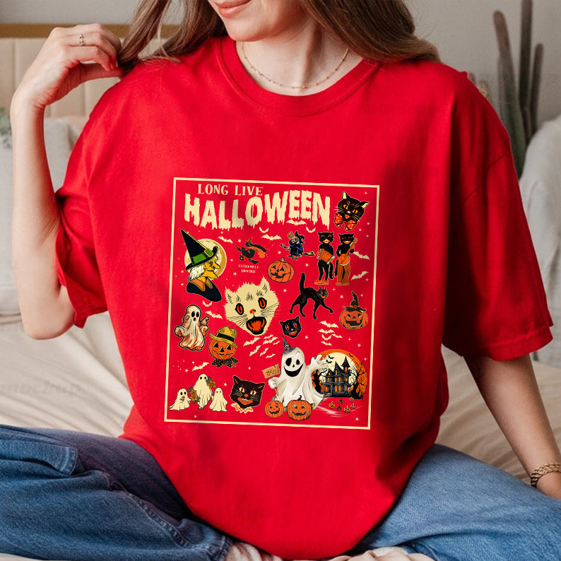 Petthouse | Long Live Halloween Shirt, Vintage Retro Halloween Shirt, Spooky Season, Pumpkin Black Cat