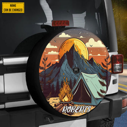 Petthouse | Customized Camping Tent With A Tree And Mountains Spare Tire Cover Happy Camping