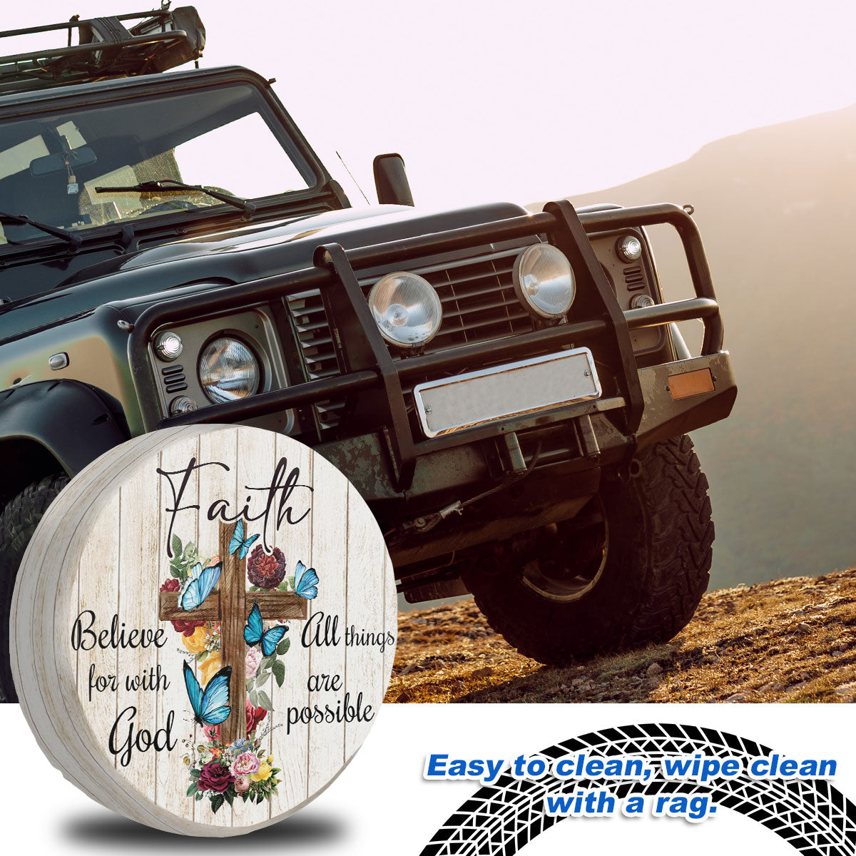 Petthouse | Jesus Cross Faith Tire Wheel Protector Butterflies Jesus Christian Spare Tire Cover