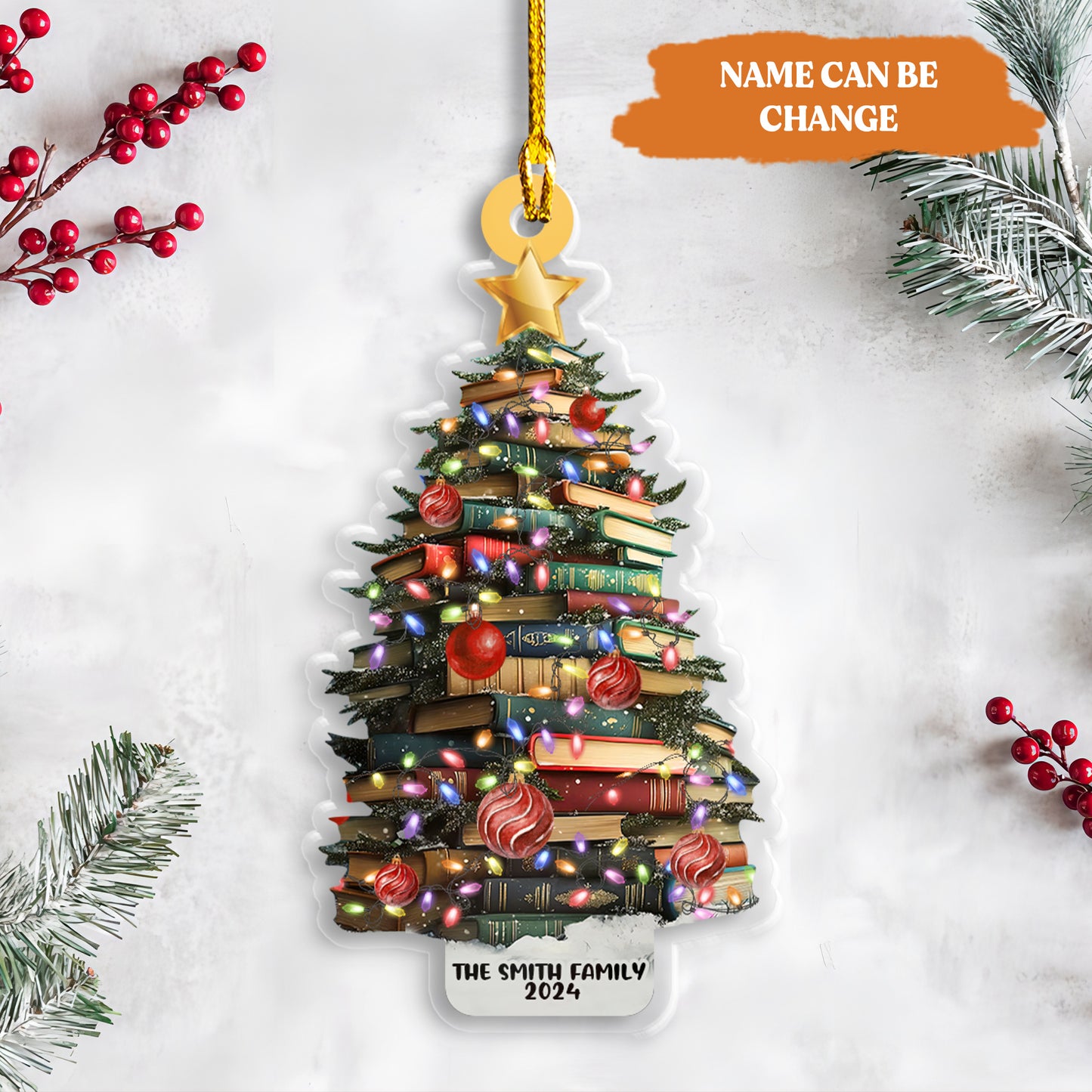 Petthouse | Personalized Christmas Book Tree Name Ornament, Bookish Tree Ornament, Book Lover Xmas Gift