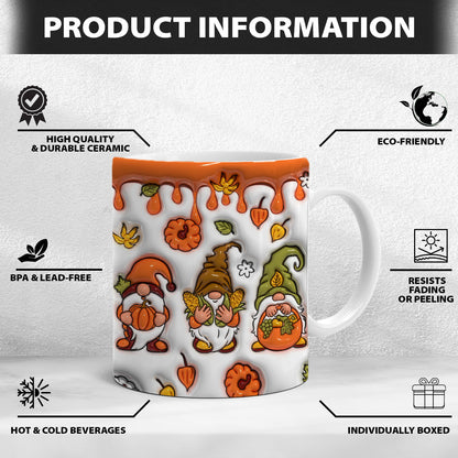 Petthouse | Gnomes Fall 3d Inflated Effect Mug, Fall Vibes Inflated Sublimation Halloween Coffee Mug