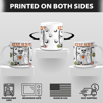 Petthouse | Skeleton Coffee Mug, Stay Alive 3d Inflated Mug, Spooky Vibes Mug, Pumpkin Spice Coffee