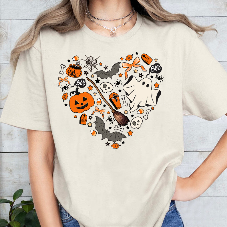 Petthouse | Cute Halloween Tshirt, Halloween Doodles Hearth Shirt Gift For Halloween Moms Shirt