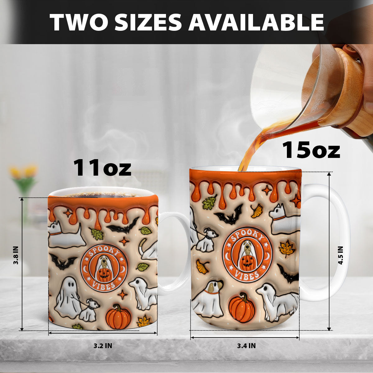 Petthouse | Spooky Vibes Dog Halloween Mug, Dog Ghost Boo Spooky 3d Inflated Mug, Dog Ghost Spooky Season