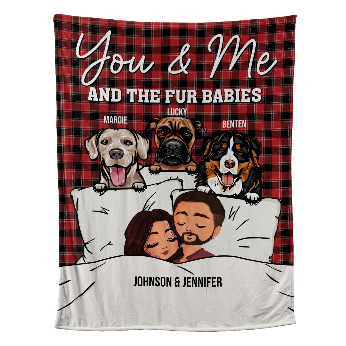 Petthouse | Customized Name Dog Valentine Blanket, You & Me And The Fur Babies Blanket, Custom Dog Throw Blanket