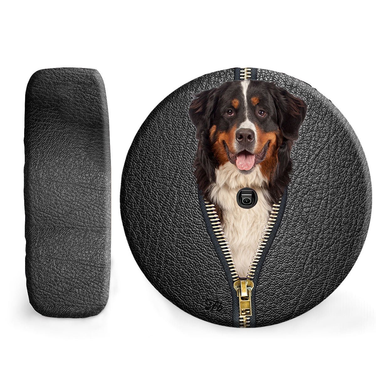 Petthouse | Dog Spare Wheel Cover Waterproof Bernese Mountain Black Leather Zipper Spare Tire Cover Car Decor