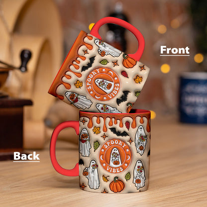 Petthouse | Ghost Spooky Vibes Ceramic Mug, 3d Inflated Halloween Ghosts Mug, Spooky Vibes Ghost