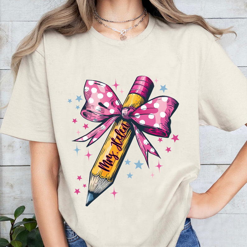 Petthouse | Custom Pencil Bow Teacher Shirt, Coquette Bow Teacher Back To School Unisex Shirt