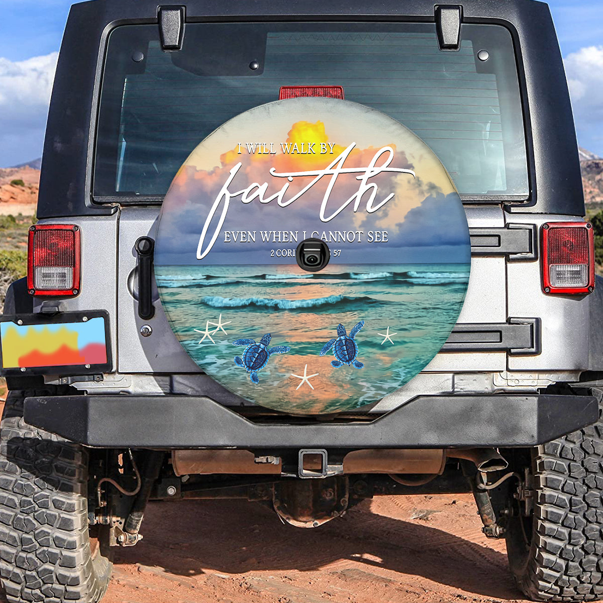 Petthouse | Beach Tire Protector I Will Walk By Faith Spare Tire Cover Turtles Car Accessory Starfish Truck Cover