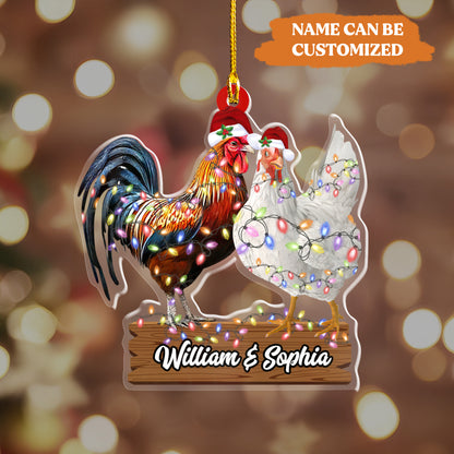 Petthouse | Personalized Chicken Couple Christmas Ornament For Husband And Wife, Chicken Shaped Ornament