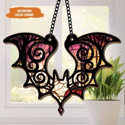 Petthouse | Hanging Bat Suncatcher Ornament, Bat Gothic Halloween Window Hanging, Halloween Bat