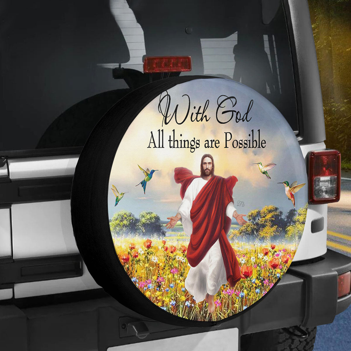 Petthouse | Jesus God Wheel Tire Covers Hummingbird Beautiful Landscape With God All Things Spare Tire Cover