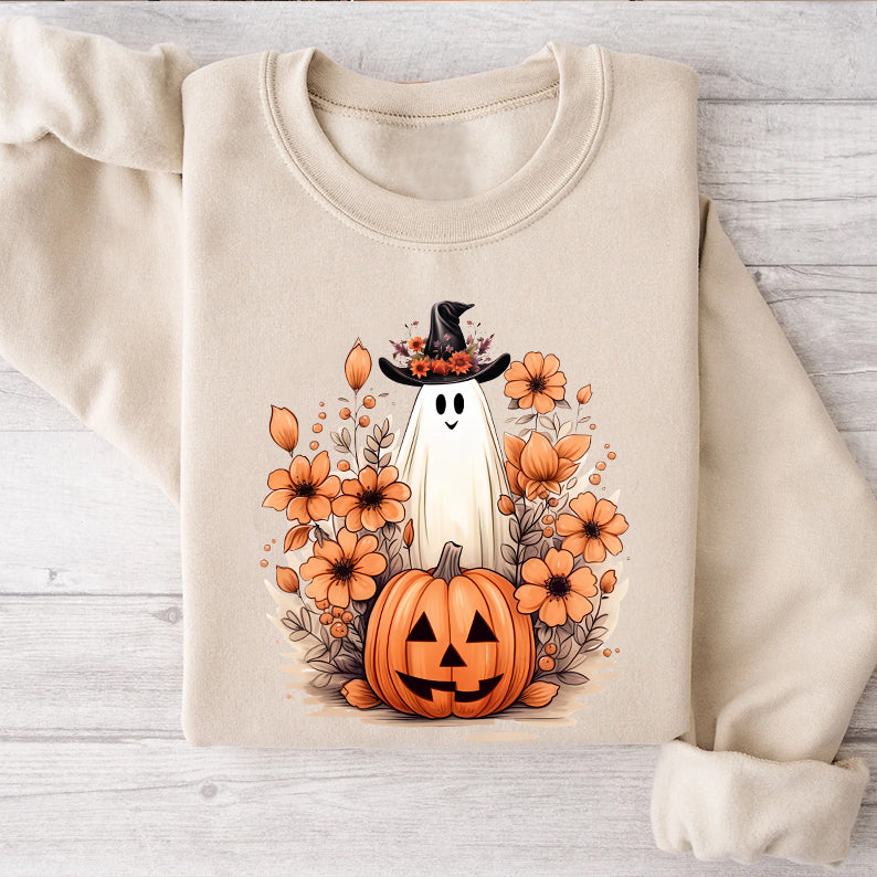 Petthouse | Cute Ghost Pumpkin T-shirt, Fall Autumn Halloween, Floral Ghost Pumpkin, Halloween Shirt