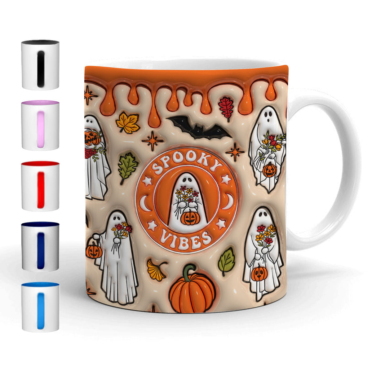 Petthouse | Ghost Spooky Vibes Ceramic Mug, 3d Inflated Halloween Ghosts Mug, Spooky Vibes Ghost