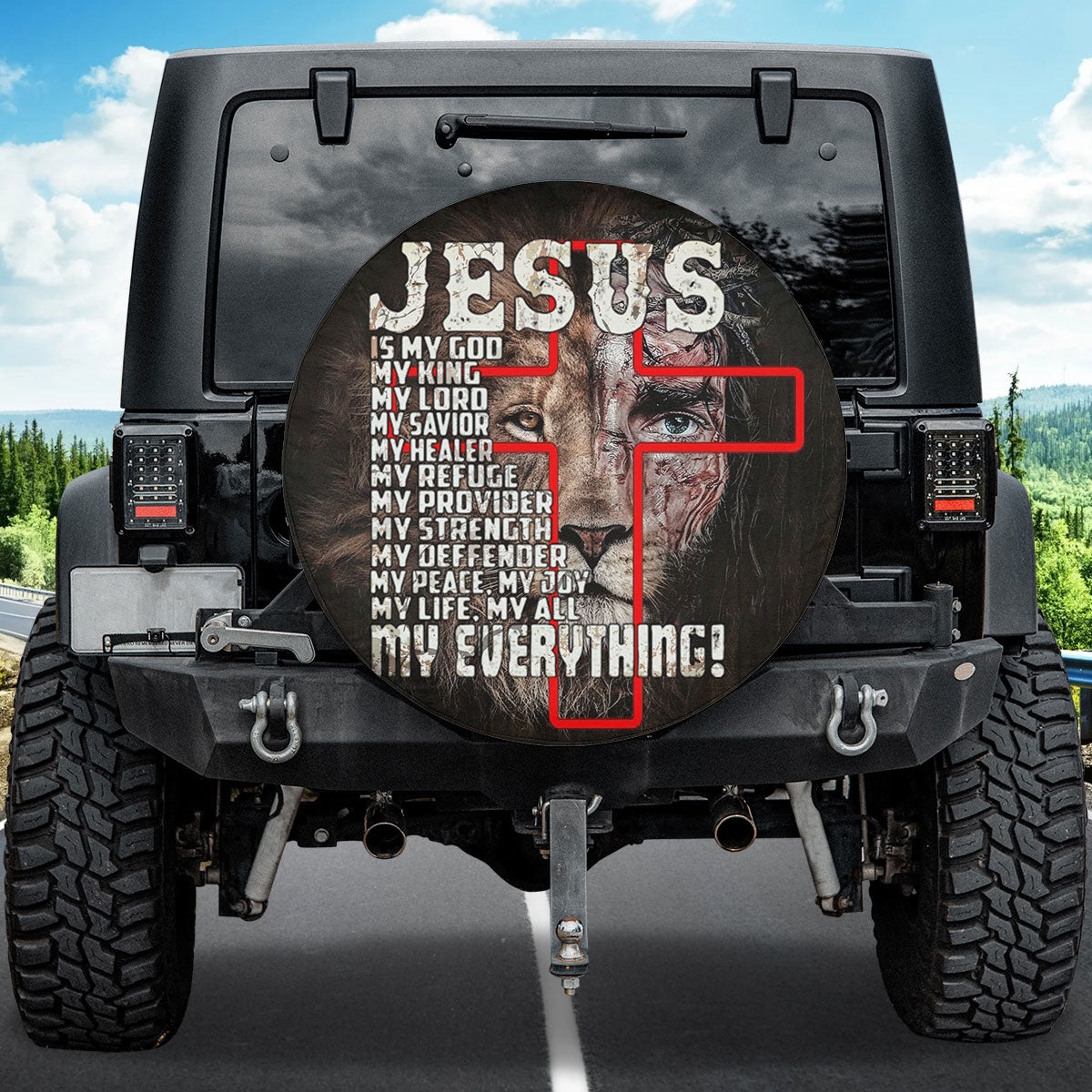 Petthouse | Lion Jesus Face Mixed Car Tire Cover Jesus Lover Jesus Is My God My Everything Spare Tire Cover