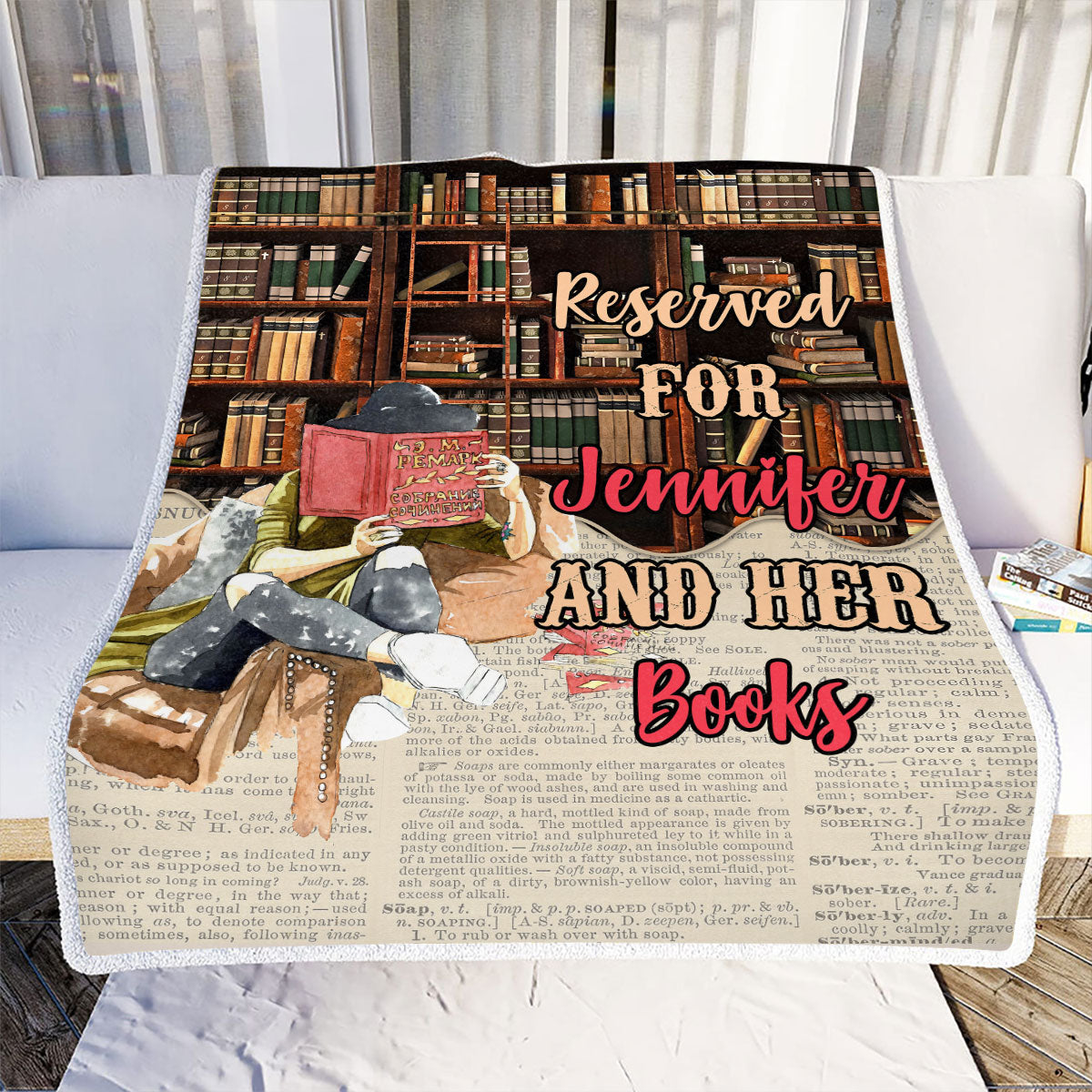 Petthouse | Bookworm Personalized Fleece Blanket, Reading Peeking Reserved For And Her Books Sofa Blanket