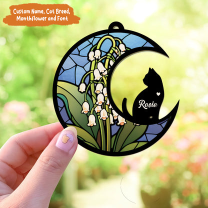 Petthouse | Custoomized Monthflower Pet Memorial Suncatcher, Loss Of Pet Sympathy, Cat Windows Hangings