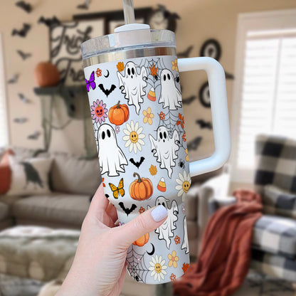 Petthouse | Retro Halloween Doodles 40oz Tumbler, Ghost Spooky Season, Haunted Ghost Pumpkin Spooky