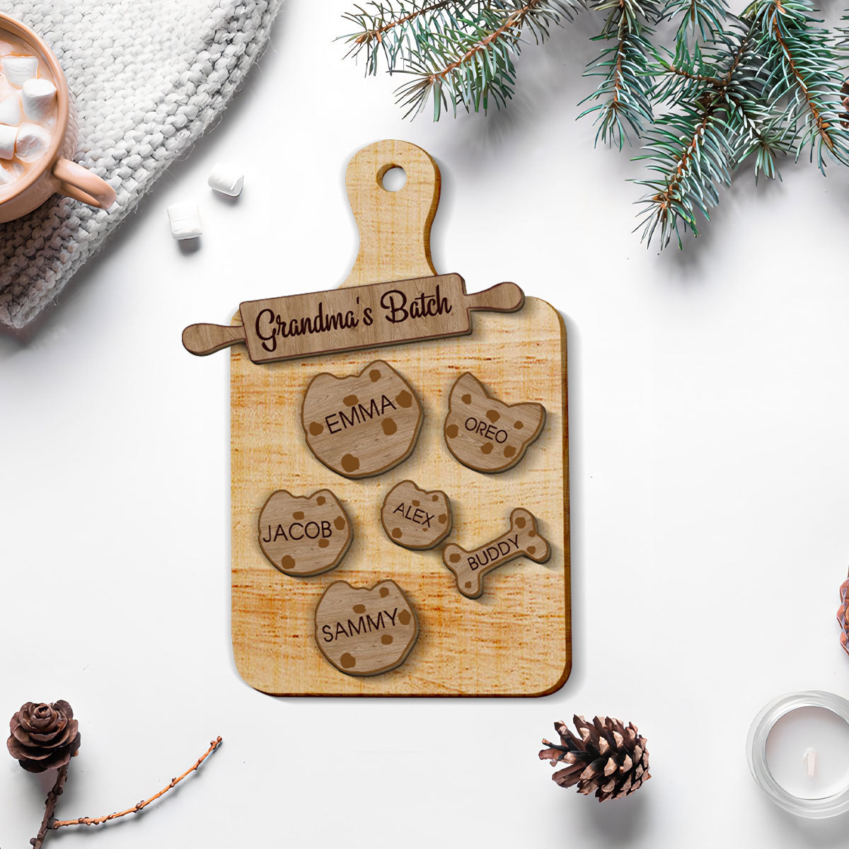 Petthouse | Custom Family Cookie Wooden Ornament, Family Name Ornament, Christmas Kid Cookies Ornament