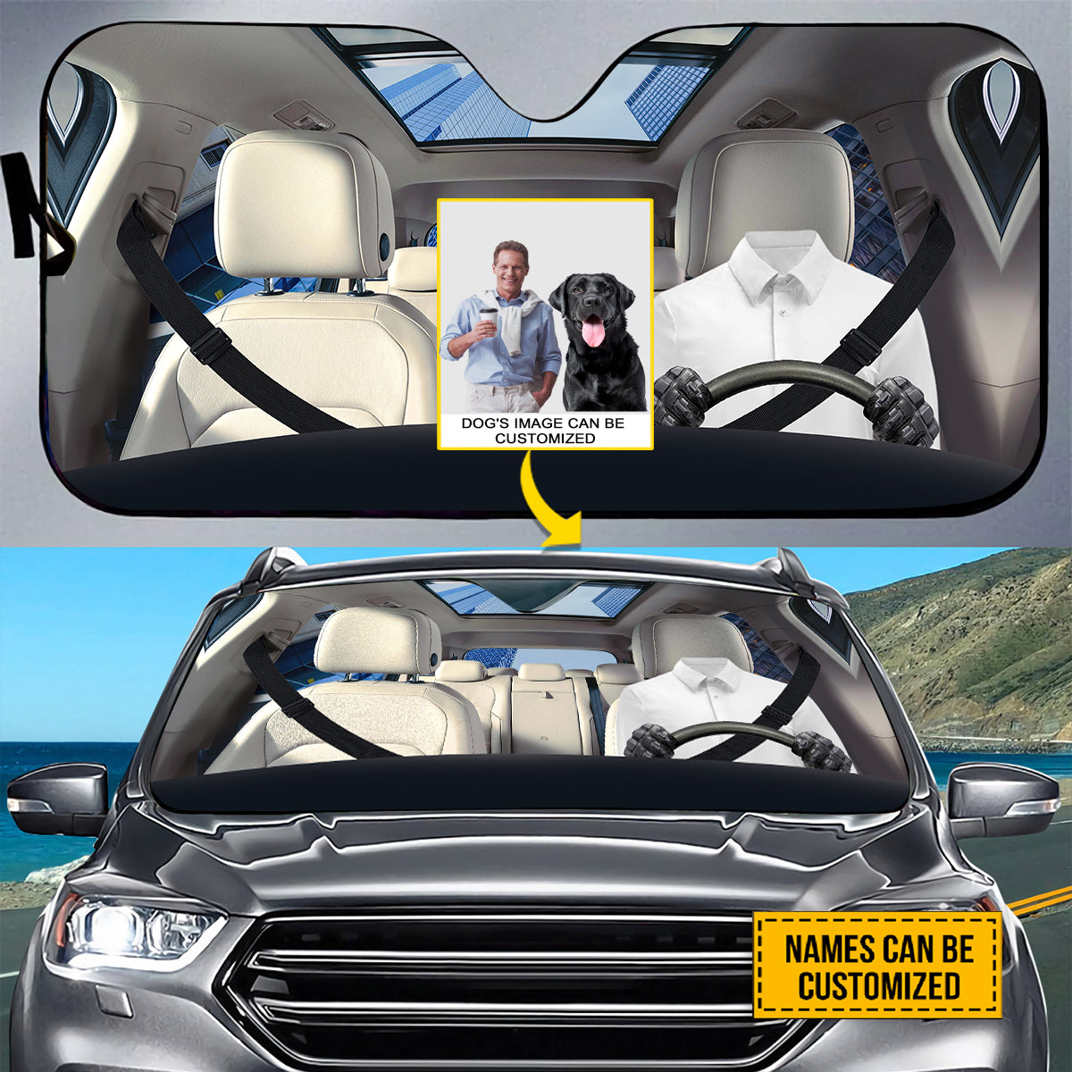 Petthouse | Dog Boss Customized Windshield Sun Shade With Photo Go To Work With Pet Auto Shade Protector Fun