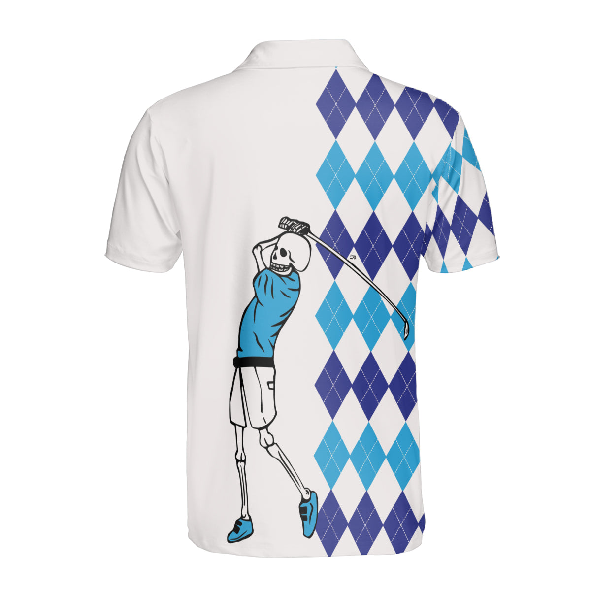 Petthouse | Skeleton Golfer Blue Argyle Pattern Polo Shirt Golf Sport Lover Polo For Mens Golf Players Gift Idea