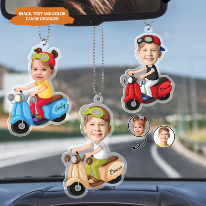 Petthouse | Personalized Baby Face Car Hanger, Baby Riding Motorcycle Hanging Ornament, Funny Gift