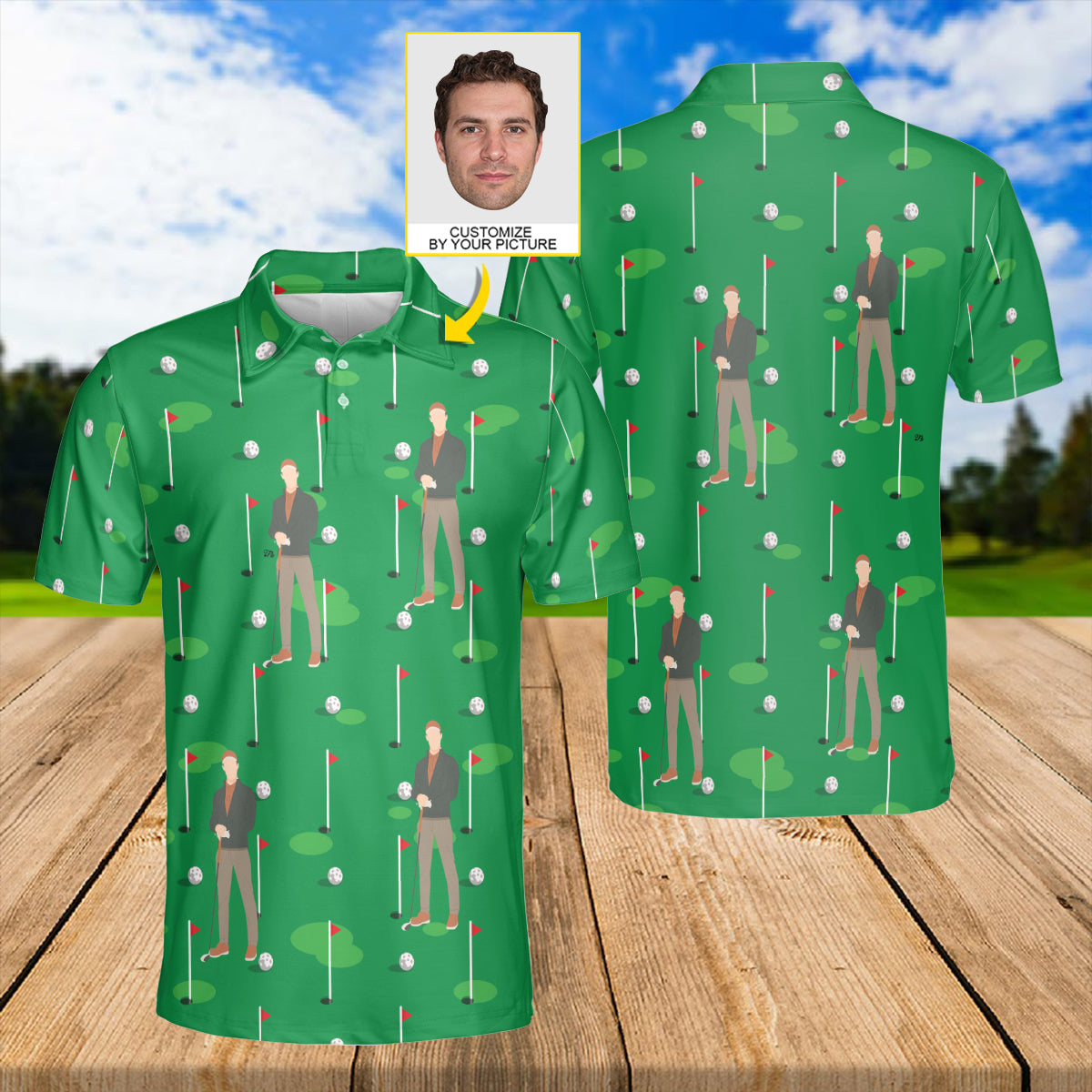 Petthouse | Customized Picture Golfer Golf Field Seamless Pattern Polo Shirt Golf Sport Shirt Gift For Golf Players